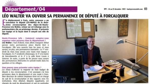 Léo Walter va ouvrir sa permanence de député à Forcalquier